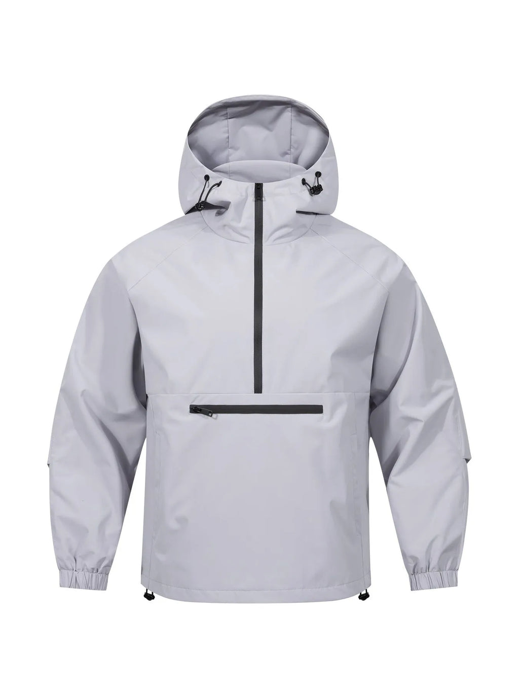 Men's Korean-style loose corduroy hooded jacket with half-zip closure in light grey colour