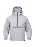 Men's Korean-style loose corduroy hooded jacket with half-zip closure in light grey colour