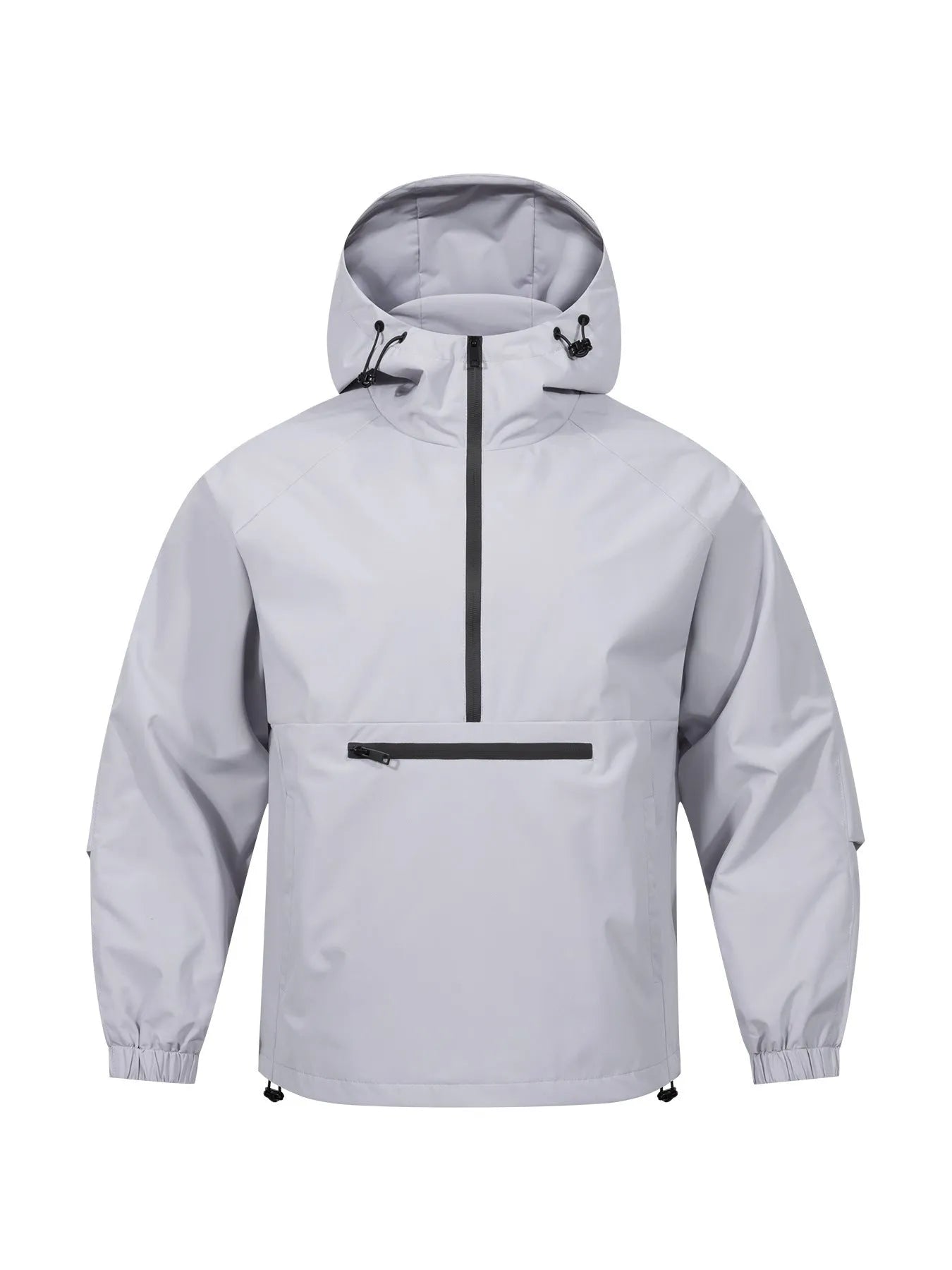 Men's Korean-style loose corduroy hooded jacket with half-zip closure in light grey colour
