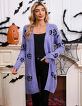 Women's black orange purple pumpkin head pattern jacquard knitted cardigan sweater