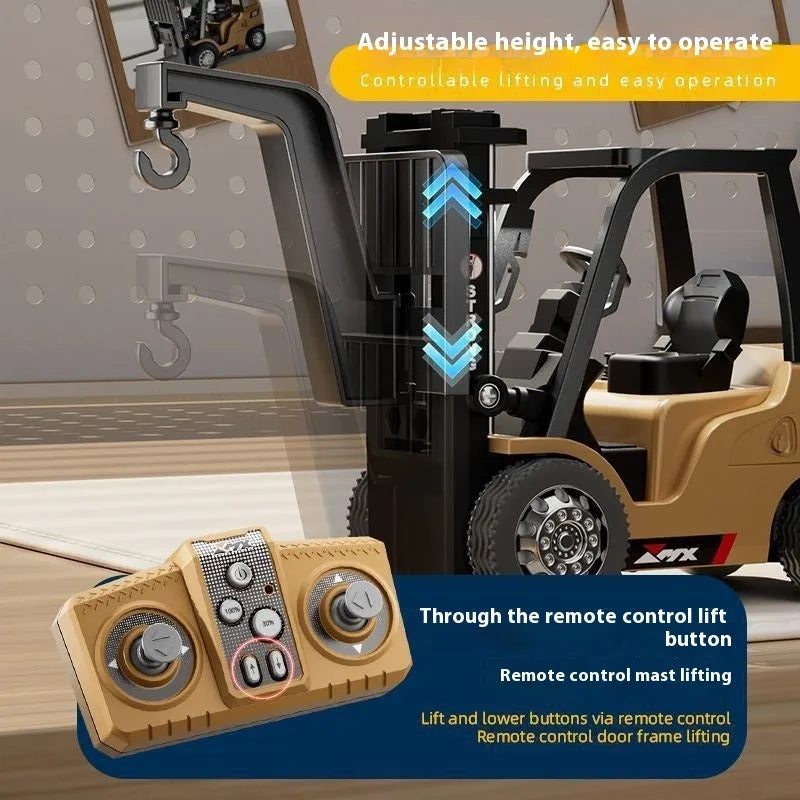 Mini alloy forklift remote control model with cargo hook and pallet accessories