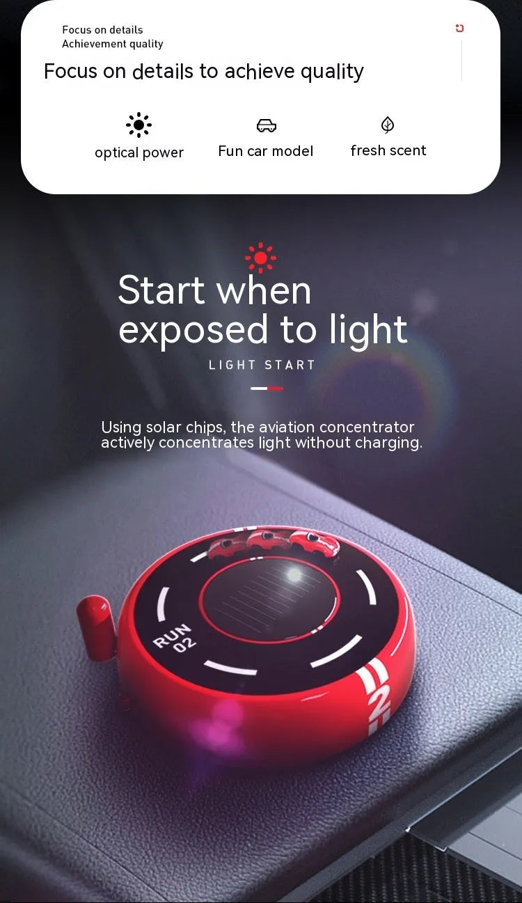 Round solar-powered car aromatherapy decoration in black colour with modern design