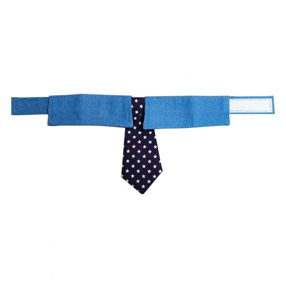 Denim dog collar with star pattern necktie for weddings and formal events