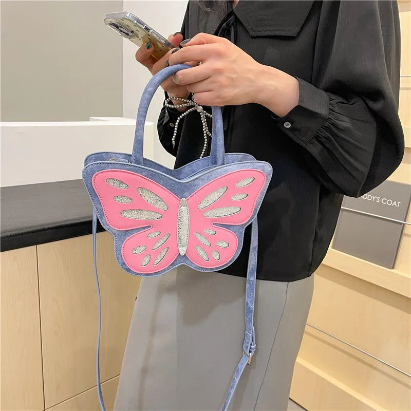 Square PU leather crossbody bag with contrasting colour elements showing dimensions 27cm by 14cm