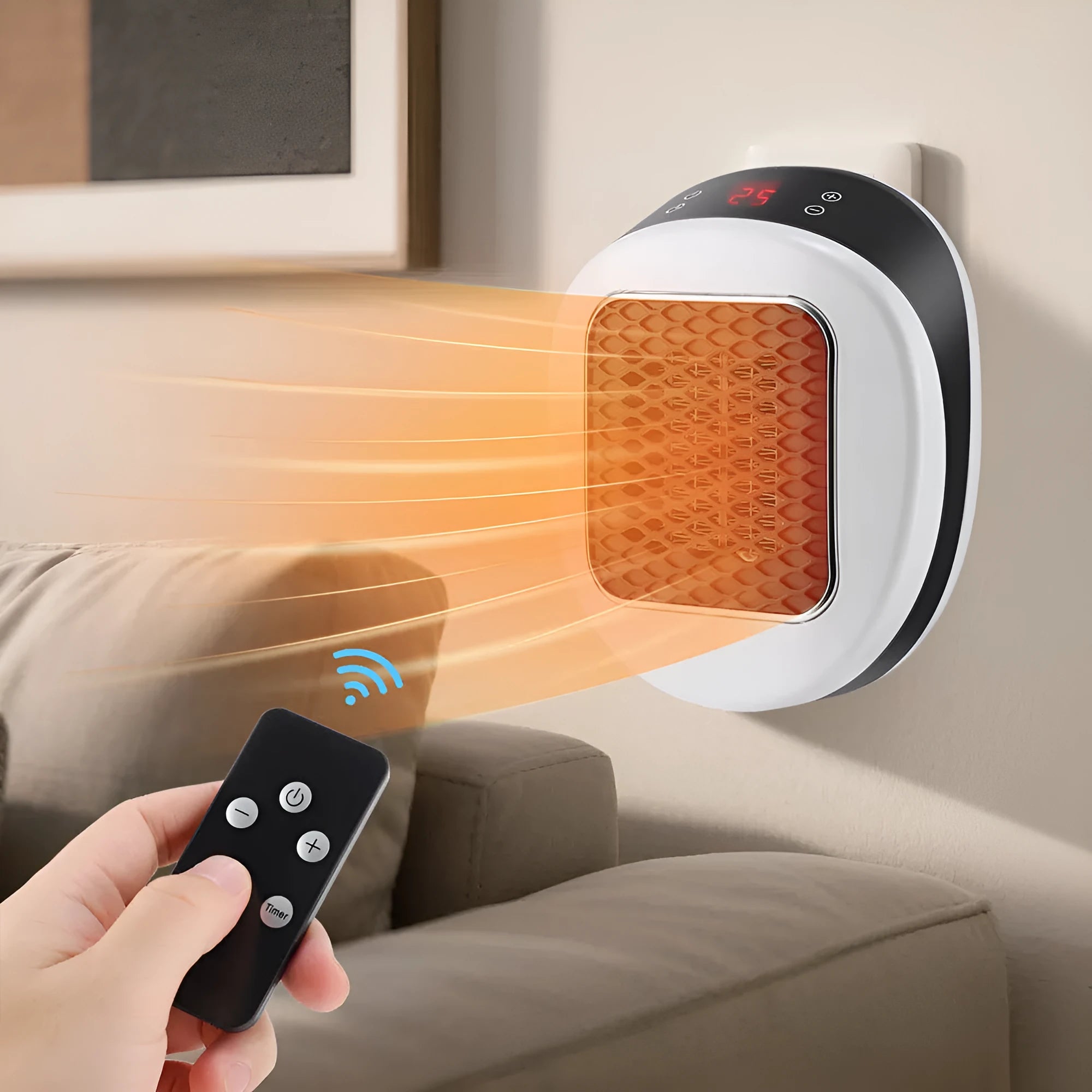 White ceramic heating electric heater with remote control and dual voltage options