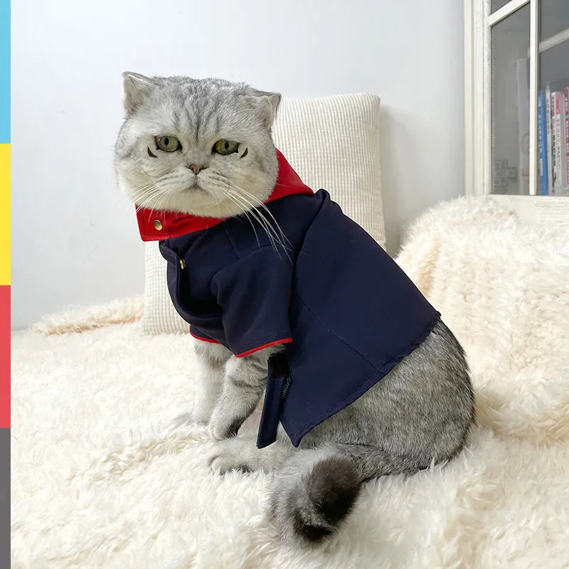 Tiger Staff Yuren patterned hoodie for dogs and cats as a photo prop, shown in small and medium sizes.