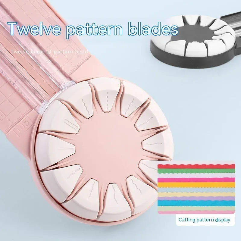 Pink 12-in-1 plastic paper cutting machine with dotted cutting mechanism for card making