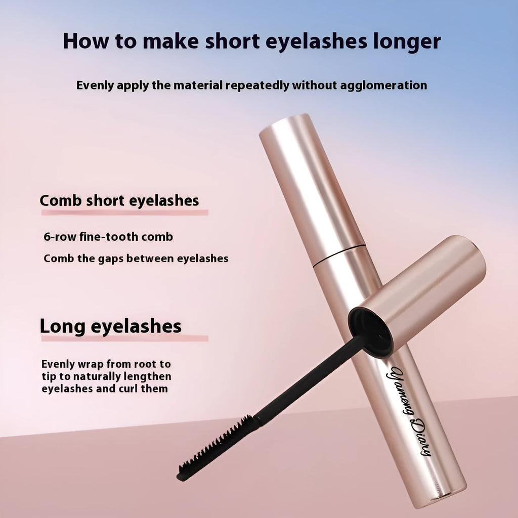 Long-lasting curling mascara tube in black and brown colour options with applicator wand