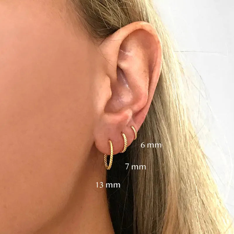 Twist S925 sterling silver twisted string round ring geometric earrings in gold and white gold finishes