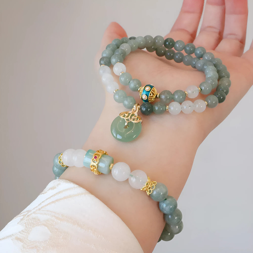 New Chinese style women's bracelet with Safety Buckle pendant and geometry Myanmar jade beads