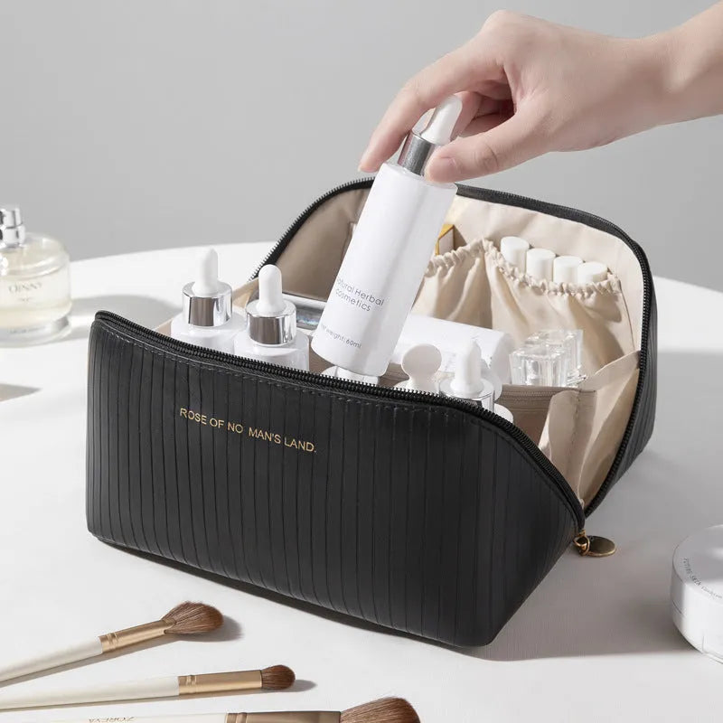 Cubic vertical pattern makeup bag with 22.5cm height in five colour options