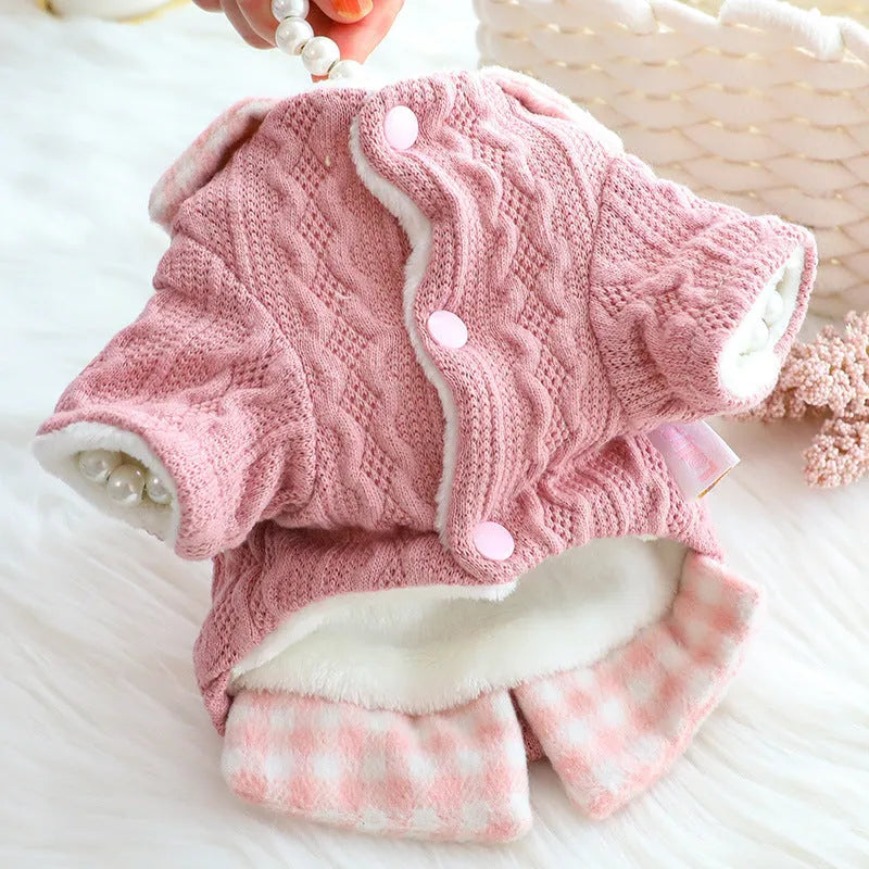 Blue wool plaid dog sweater with two-piece fleece-lined design for small to large dogs