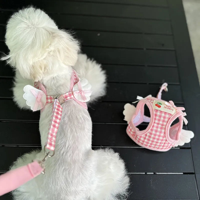 Cotton chest and back hand holding rope harness for small dogs in pink and black colours with size options