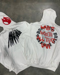 Printed letter skull pattern hooded sweatshirt with rhinestone details in black or white loose cardigan style