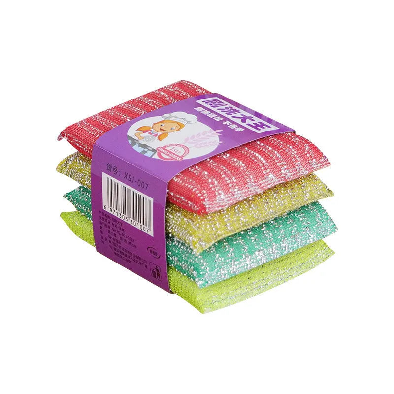 Pinstripe fabric dish sponge mop in macaron colours with plastic handle showing dimensions