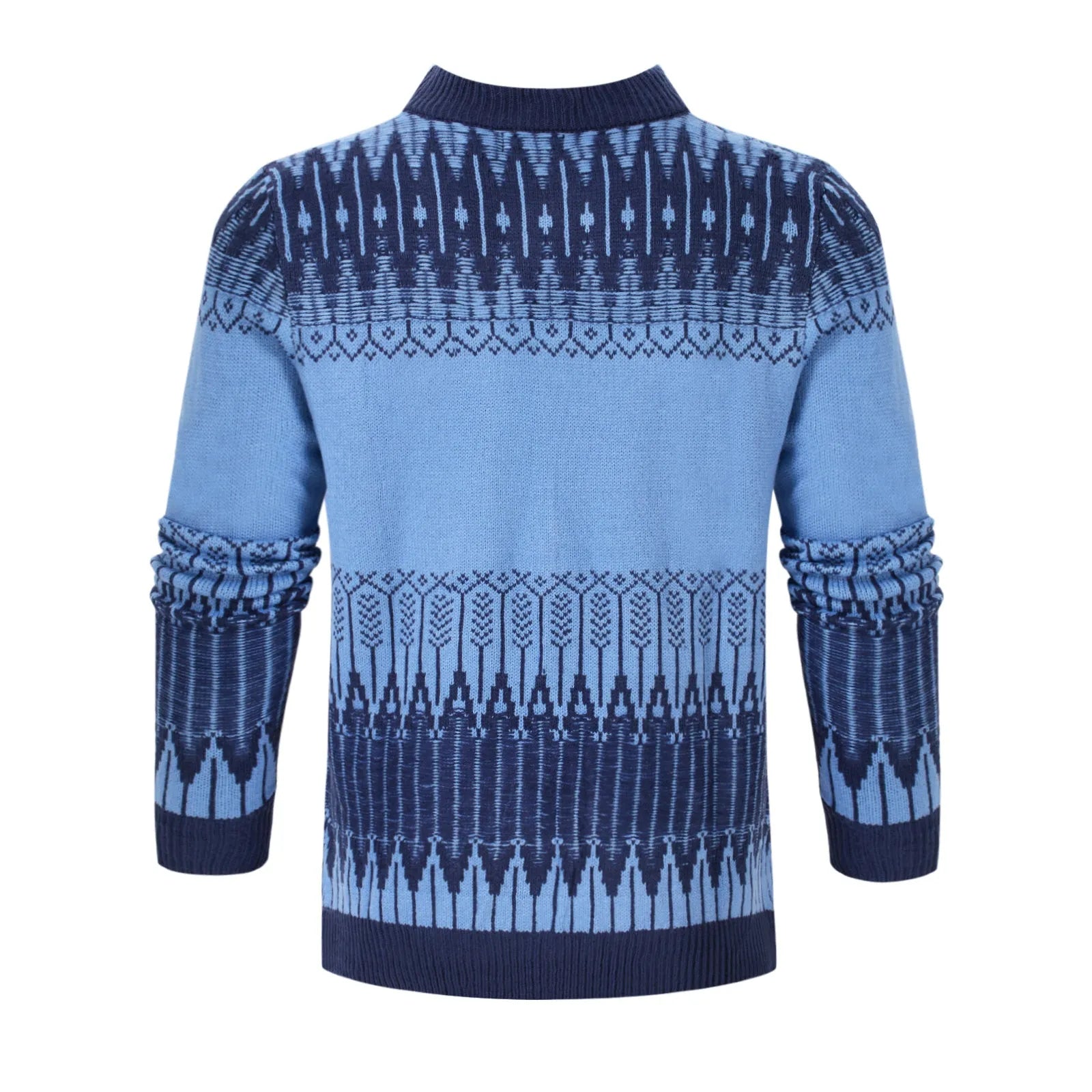 Men's knitted long-sleeve pullover sweater in one of five styles, sized S to 5XL.