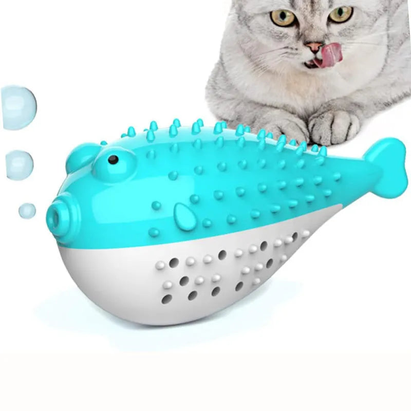 Silicone fish-shaped cat chew toy for grabbing and chewing, measures 12.2 cm