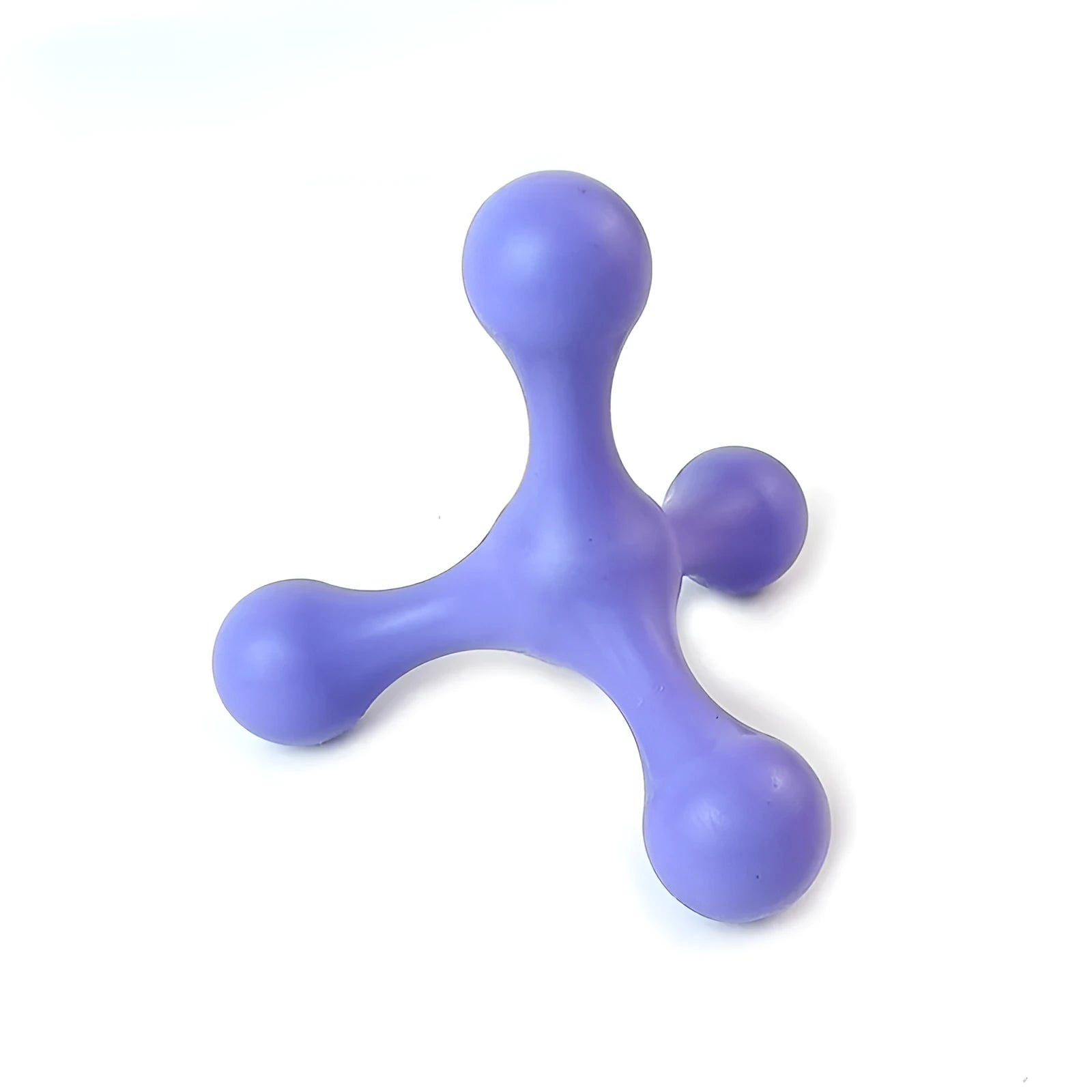 Blue silicone three-leg chew toy for small to medium dogs on white background