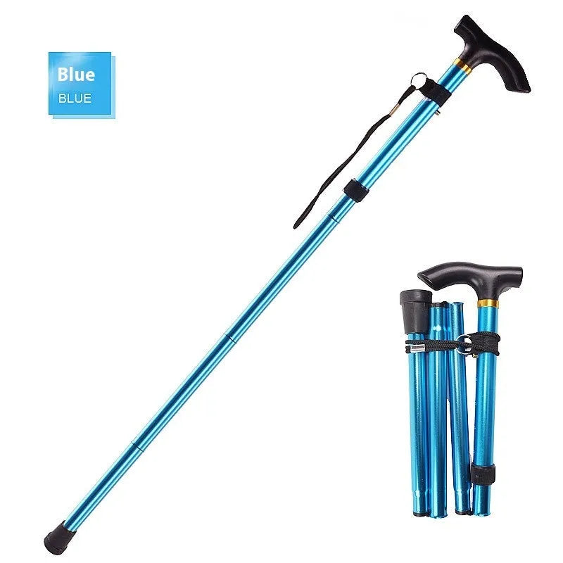 Adjustable aluminium folding walking cane with non-slip rubber tip in silver colour