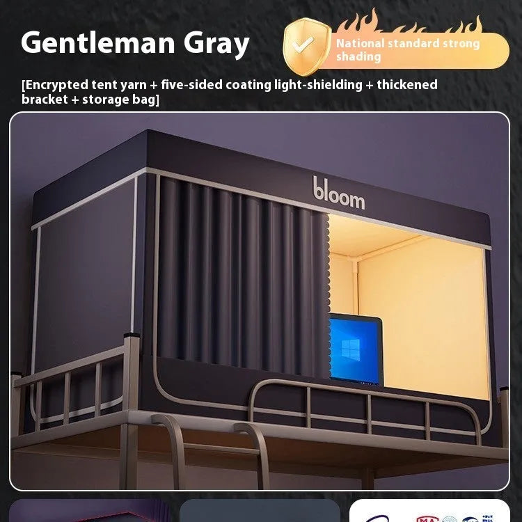 Gentleman grey bed curtains with integrated mosquito net for 0.9 metre single bed
