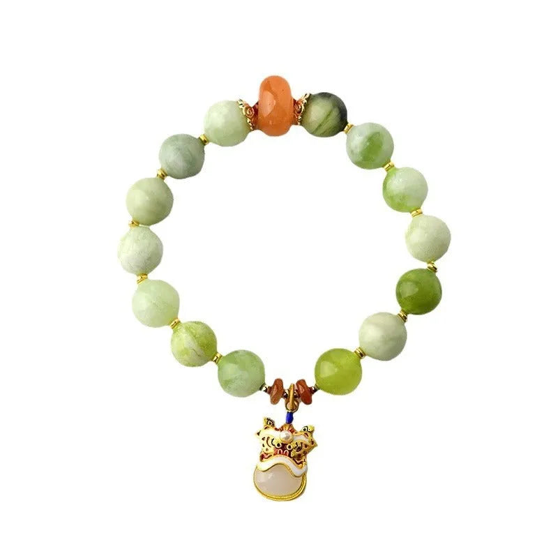 Green milk-in-water jade geometric pendant bracelet measuring 10mm with retro style