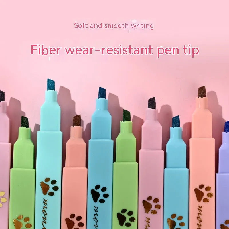 Box of six Cat's Paw fluorescent marking pens with oblique tips in assorted colours.
