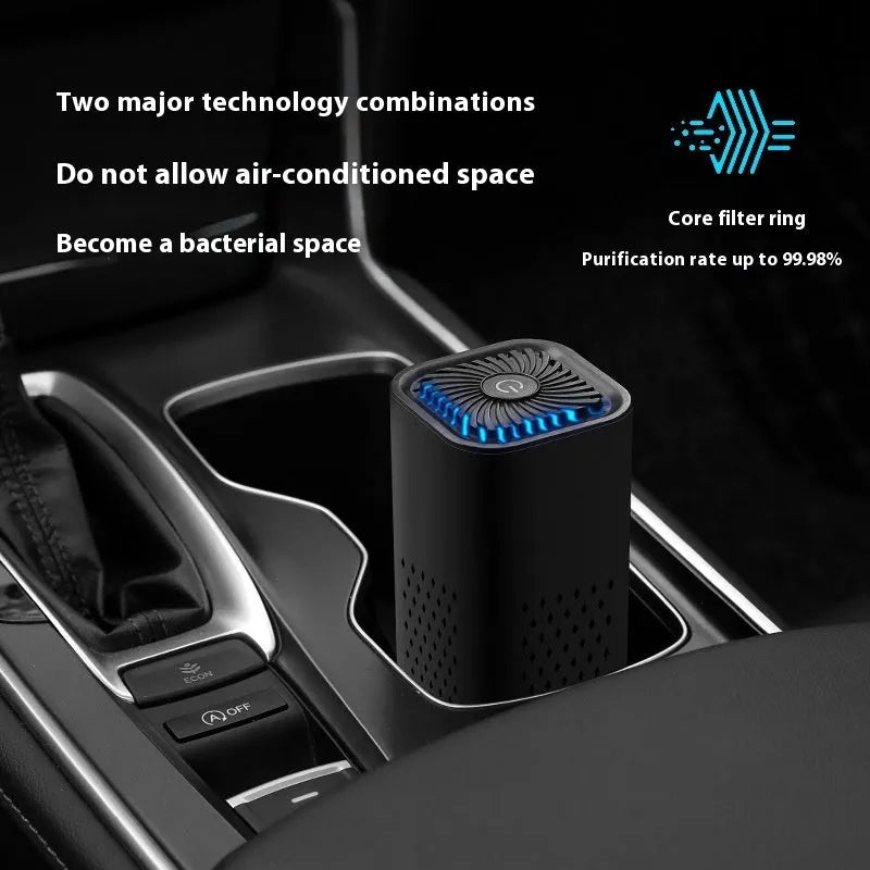 Mini USB car air purifier in black and white colour options for small rooms under 10 square metres