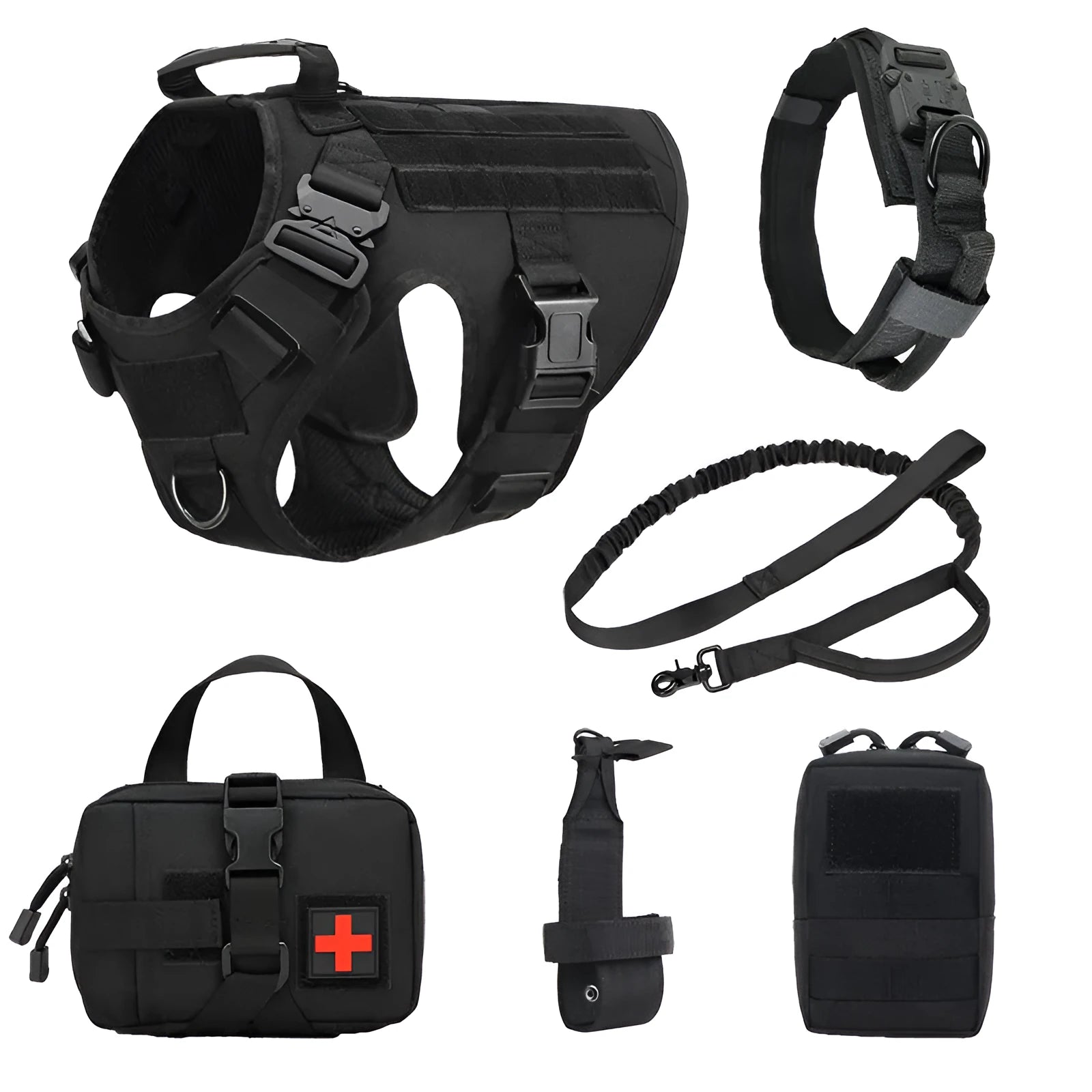 Polyester dog training vest battle suit set with harness and lead attachments