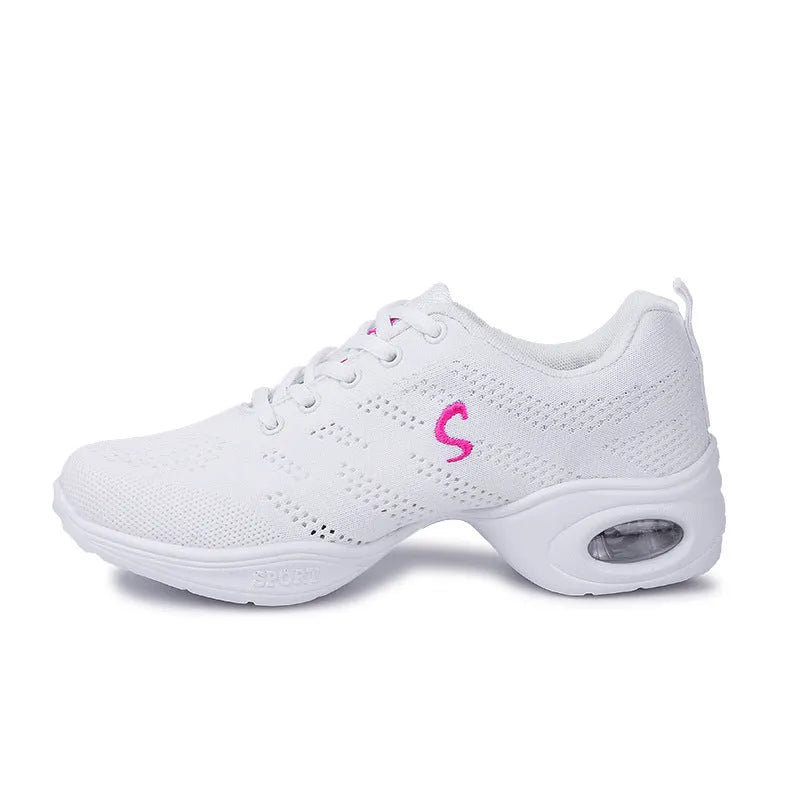 Women's breathable dance shoes with fly woven mesh upper and PU sole in multiple colour options