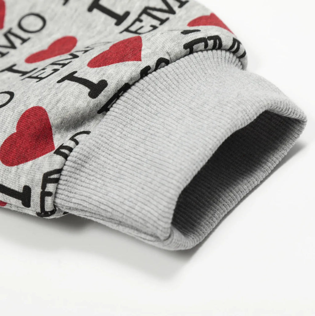 Women's mixed grey cotton hooded cardigan with retro pattern and long sleeves