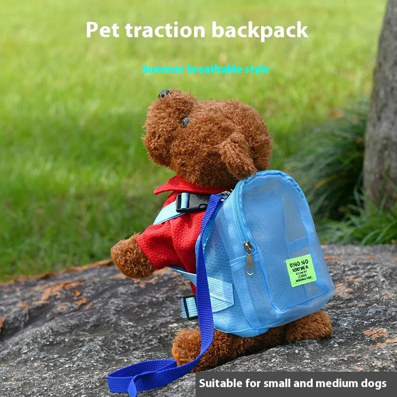 Solid-colour breathable dog carrier backpack for hands-free pet transport in blue, purple, black, or dark grey.
