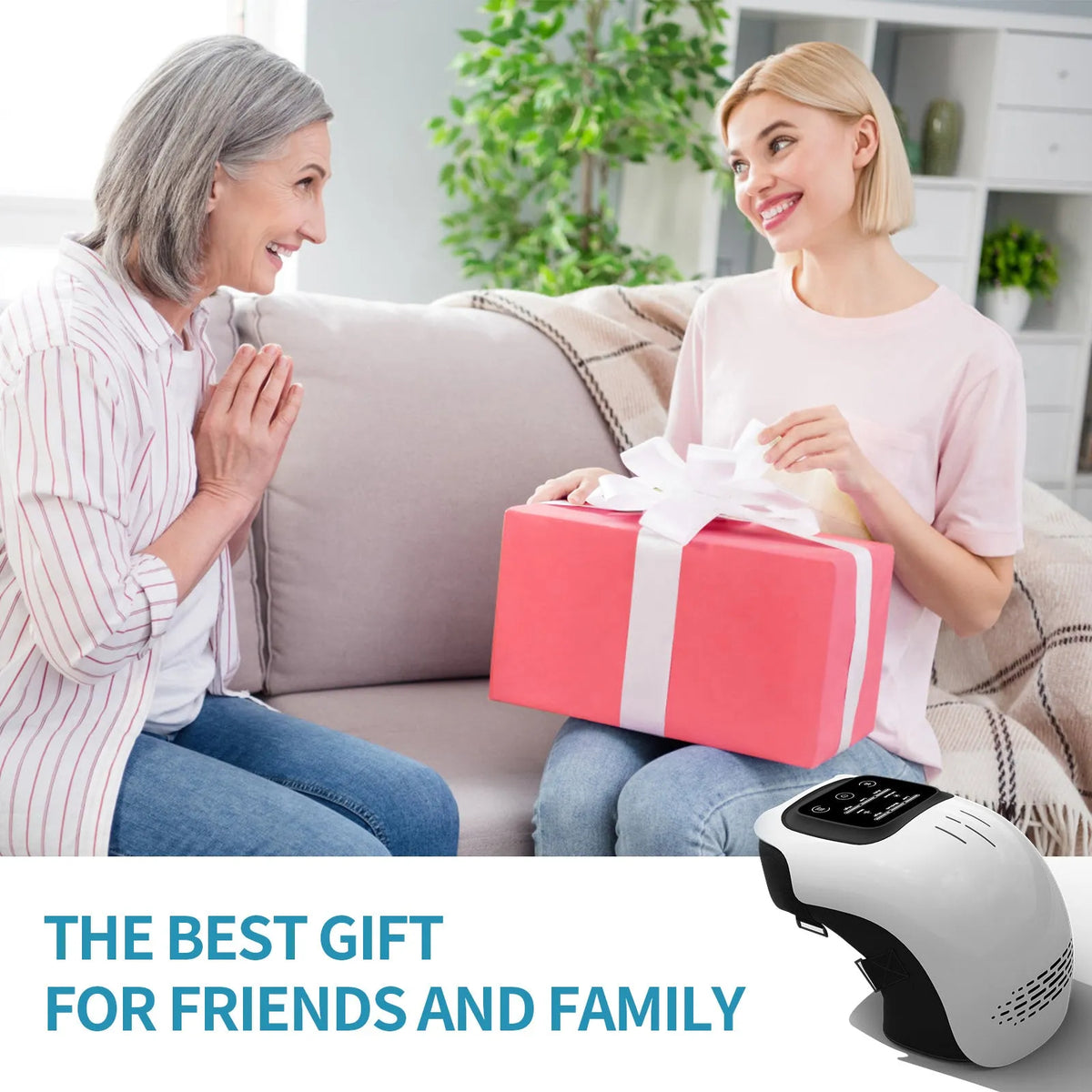 Intelligent electric knee massager with heating, kneading, infrared laser and vibration functions in white colour