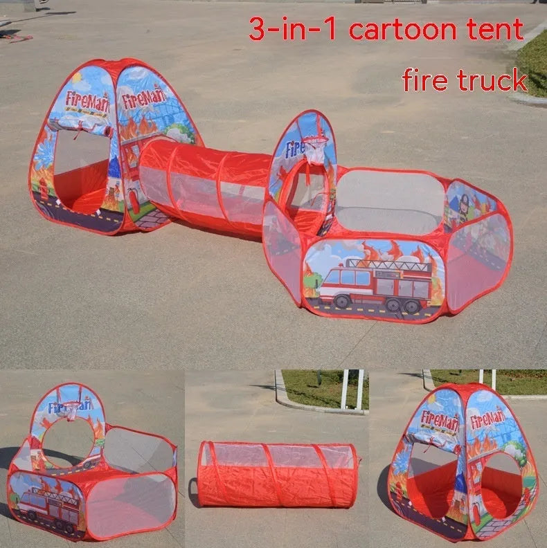 Children's three-in-one play tent set with tunnel and ball pool in cartoon submarine design