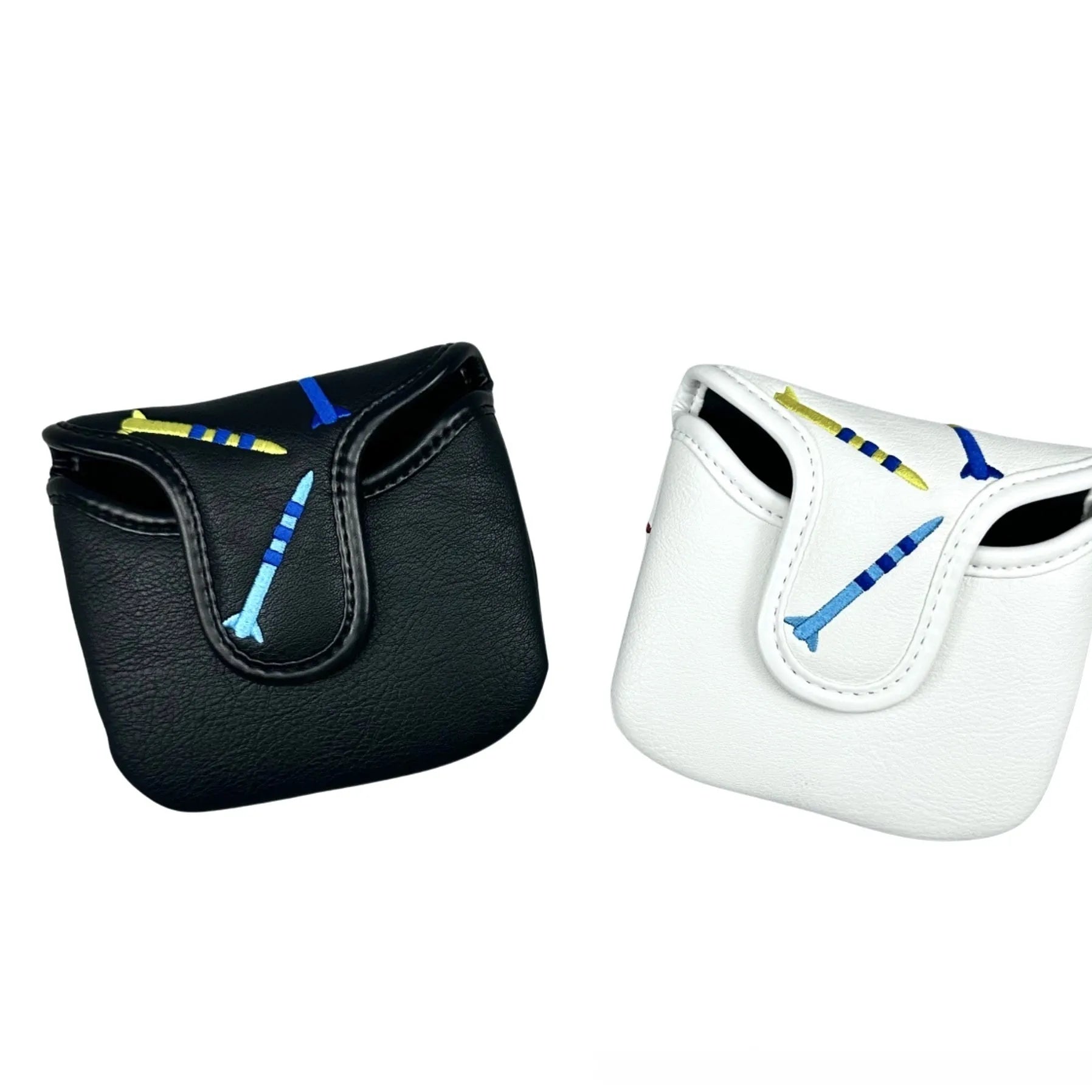 Square golf putter protective sleeve with rocket pattern in PU leather material
