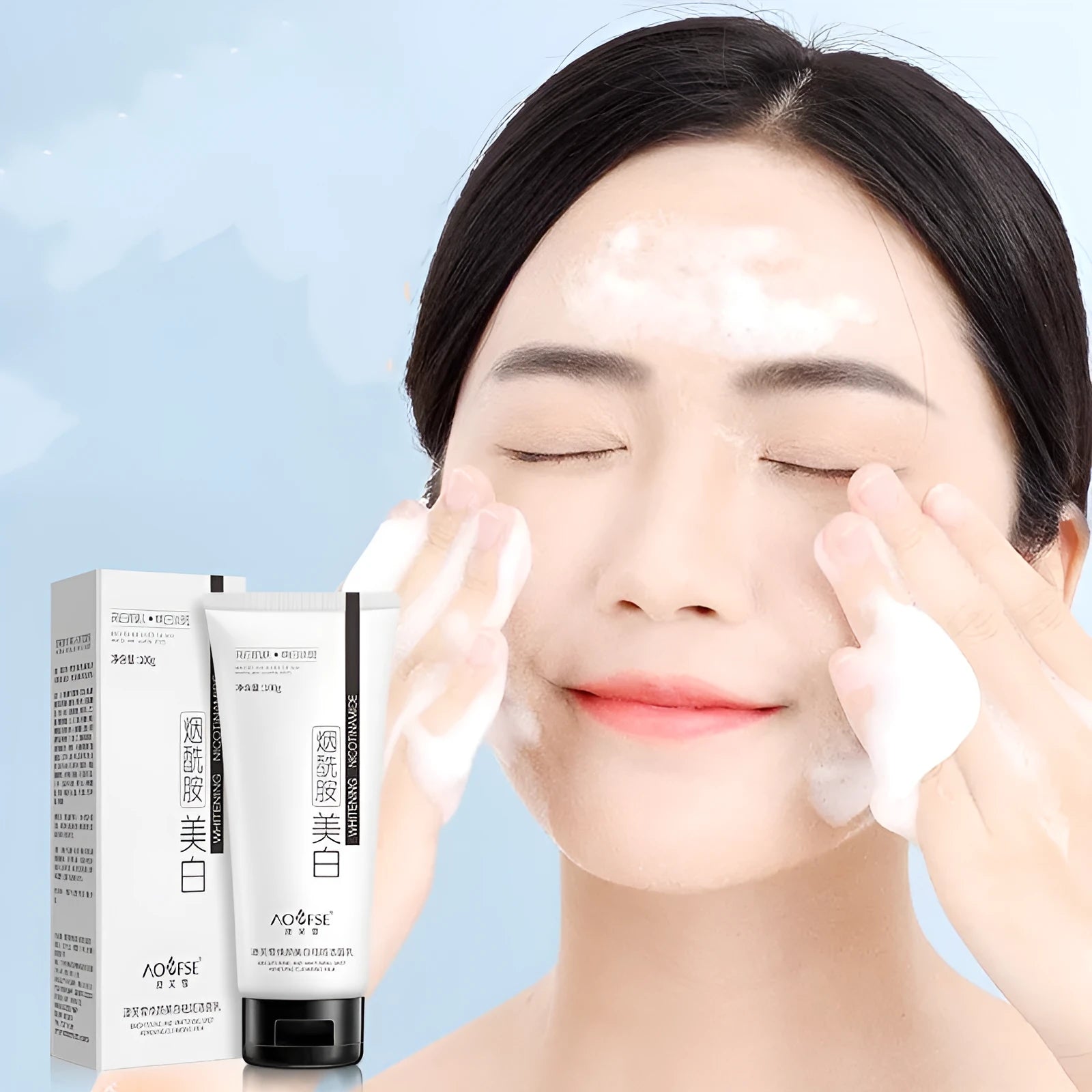 White facial cleanser bottle for whitening, freckle removal and pore cleansing