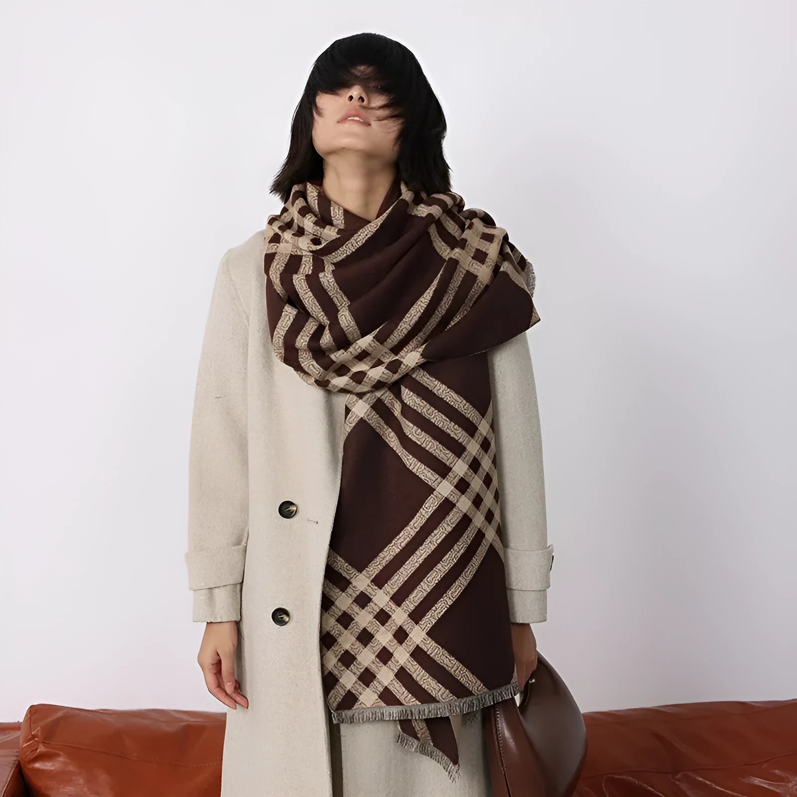Imitation cashmere scarf with tassel trim in one of four colour options
