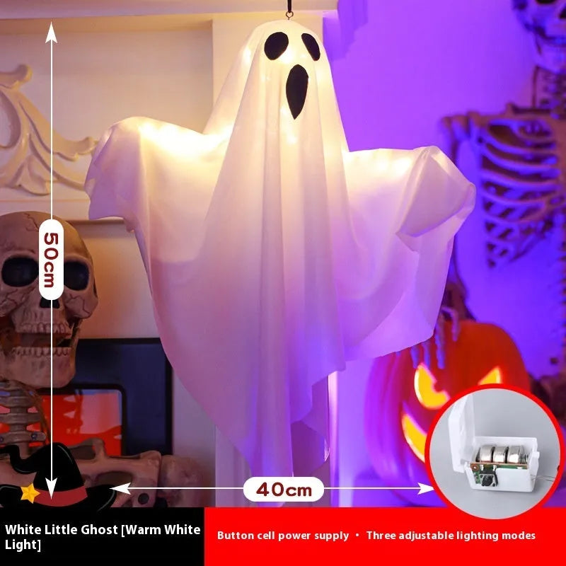 White and orange cloth ghost scream Halloween indoor party lighting with 4.5V button electronics
