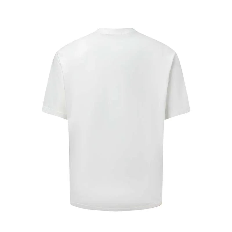 Men's blue loose-fit American retro t-shirt with a large white letter print across the chest.