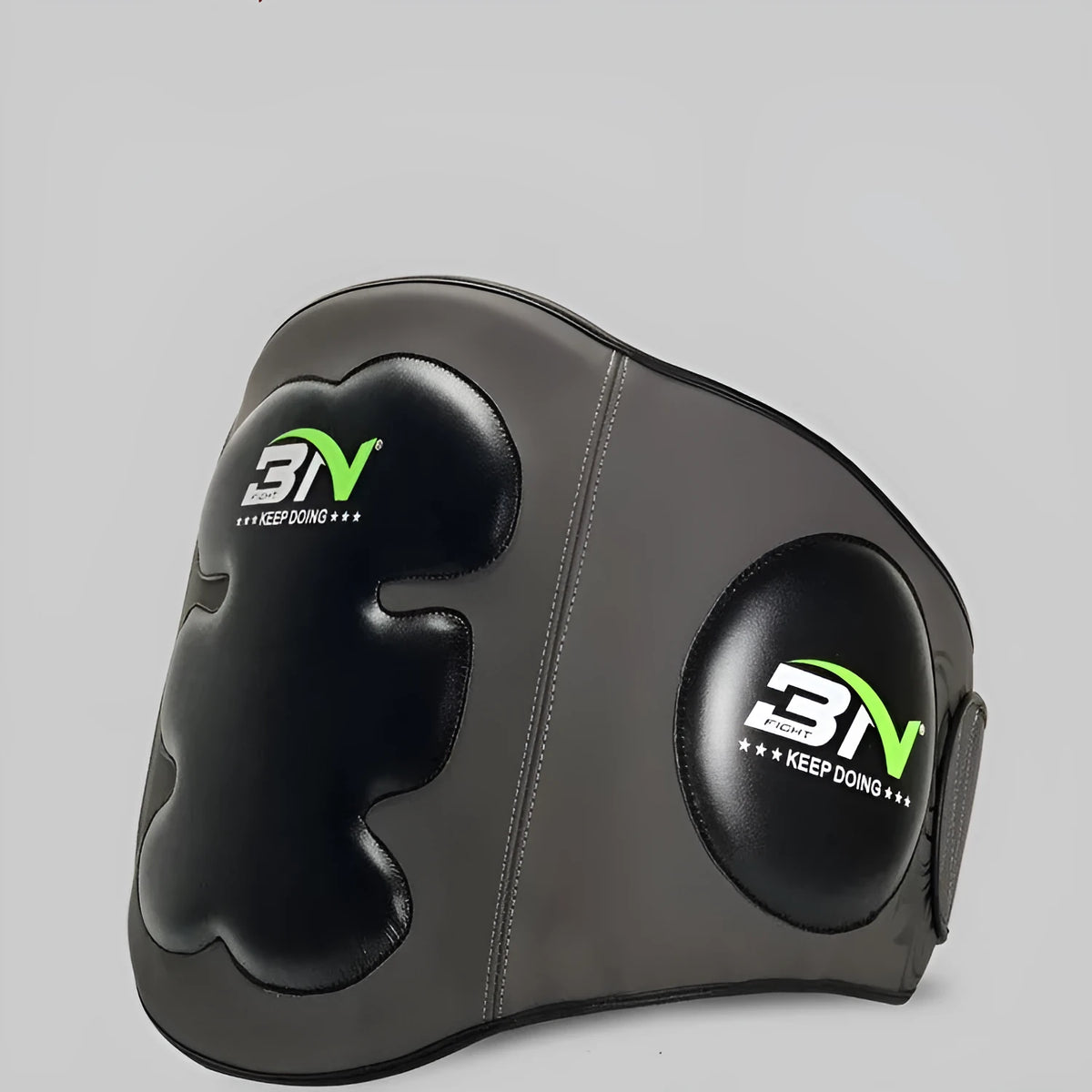 Dark gray Sanda boxing breast protection target with integrated waist guard for martial arts training.