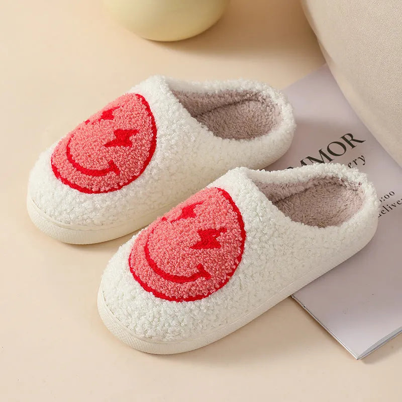 Plush cartoon love style slippers for women with non-slip PVC sole