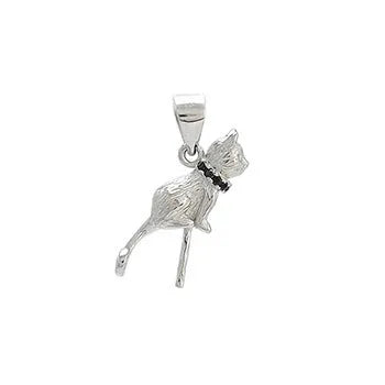 Sterling silver cat pendant necklace with adjustable chain, showing delicate feline silhouette charm