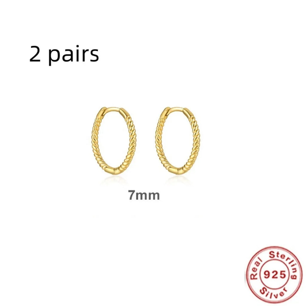 Twist S925 sterling silver twisted string round ring geometric earrings in gold and white gold finishes