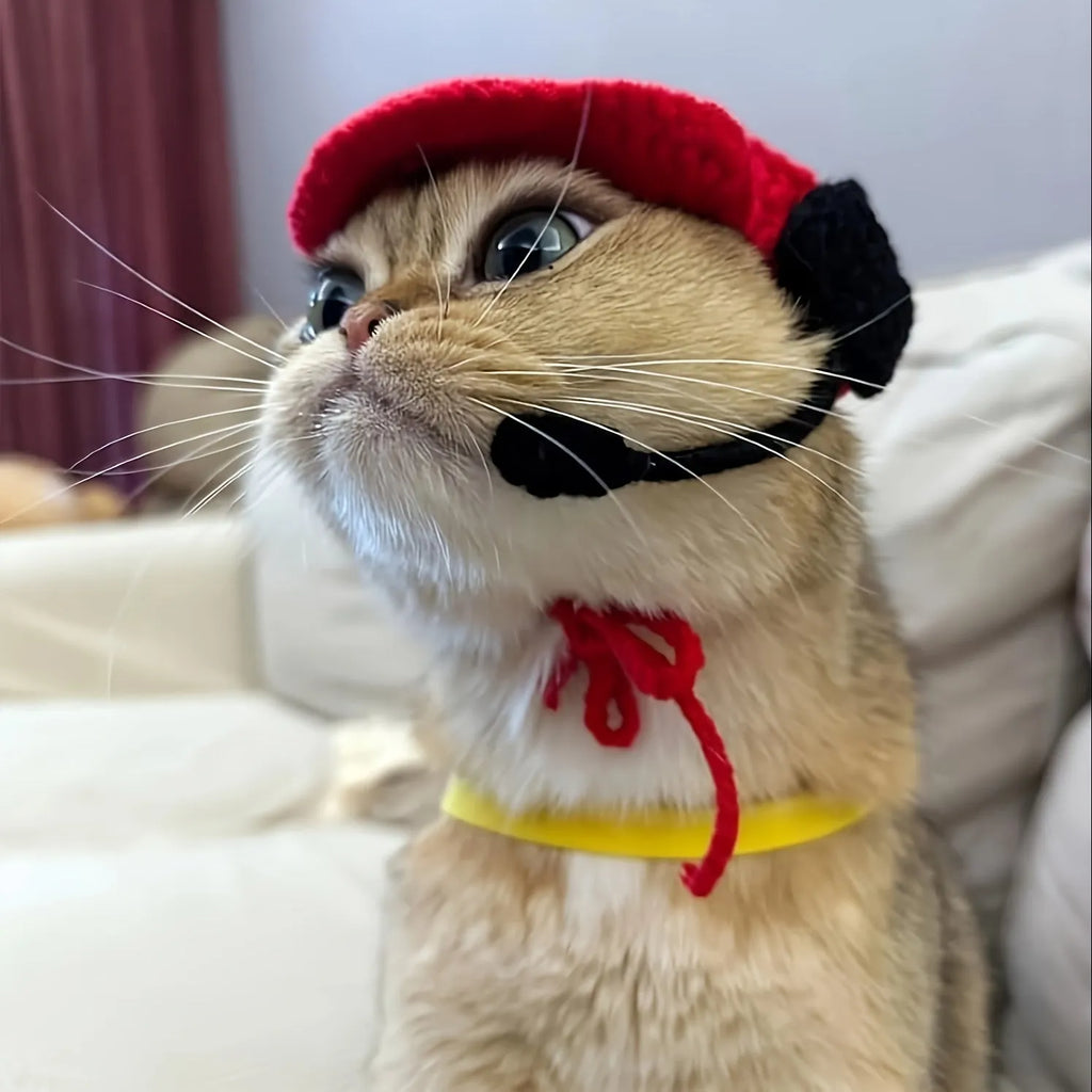 Handmade yellow chef hat and cotton knitted sweater pet costume for small to medium cats and dogs