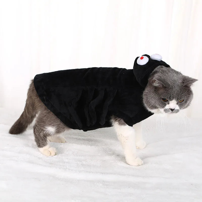 Polyester dog costume with black spider pattern for Halloween events in small, medium, or large sizes