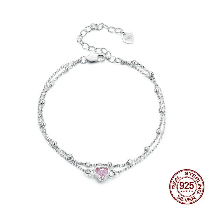 Sweet women's 925 sterling silver heart bracelet with 6mm pendant on an adjustable chain, colour BSB152.