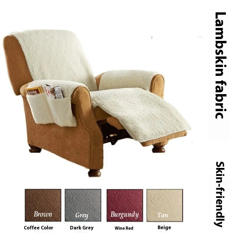 Polyester sofa cushion slipcover in beige, shown on a living room sofa.