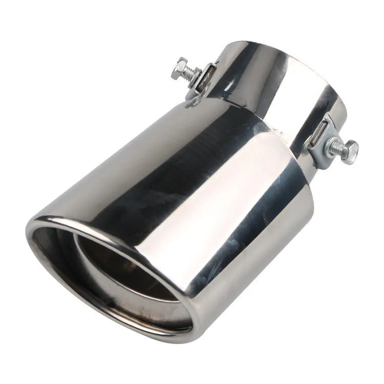 Stainless steel car exhaust tail pipe in baked blue, bright silver, and colourful finishes showing straight and curved shape options.