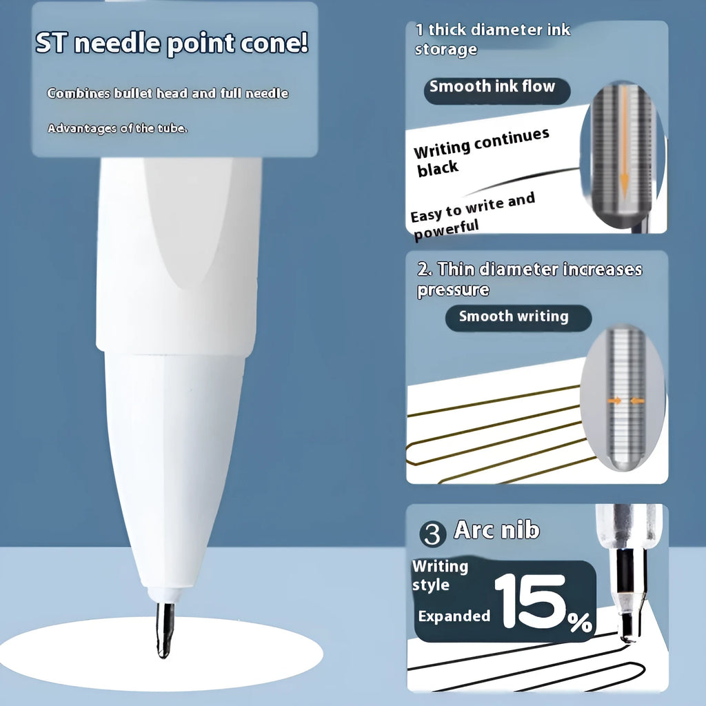 Set of ten quick-drying pen refill cartridges in black, blue, ink blue, and red colours