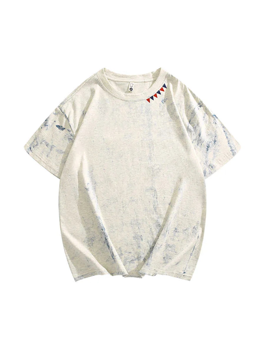 Grey tie-dye printed T-shirt with loose fit and short sleeves