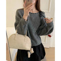 Women's loose-fitting knitwear pullover jumper in black or grey